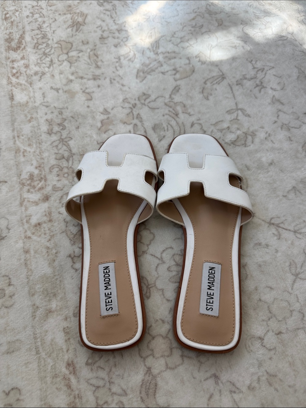Steve Madden White Leather Slide Mules